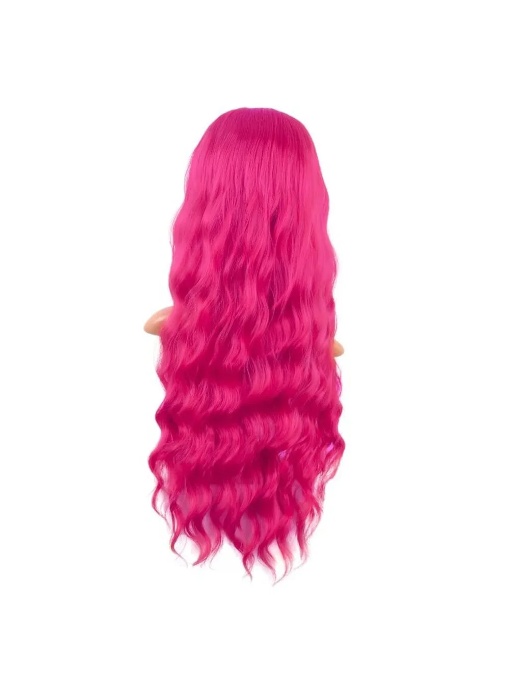 Women's Hot Pink 28 Inch Synthetic Fiber Long Middle Part Curly Cosplay Wigs